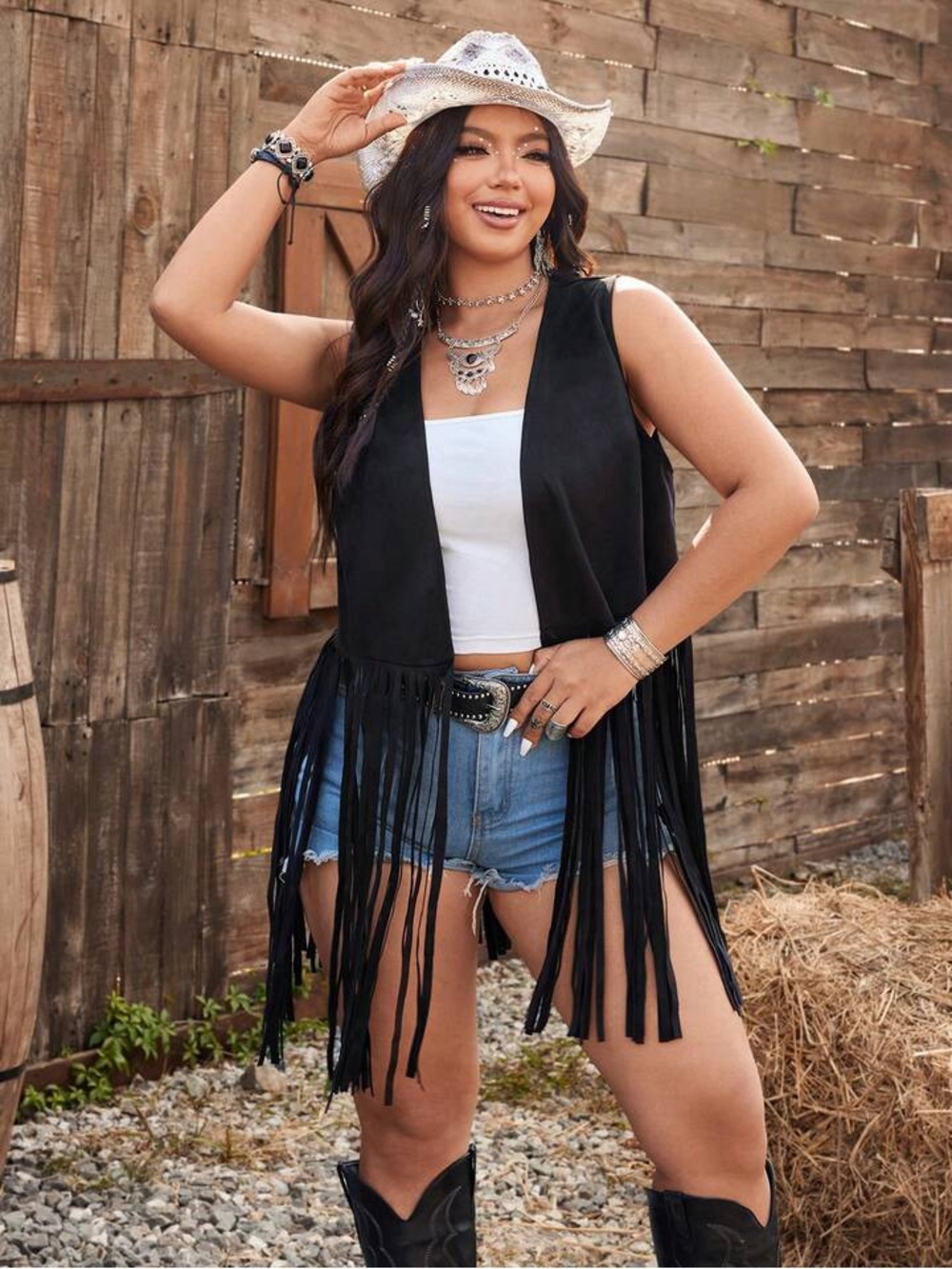 Black Fringe Suede Vest festival boho sleeveless women - Picture 2 of 6